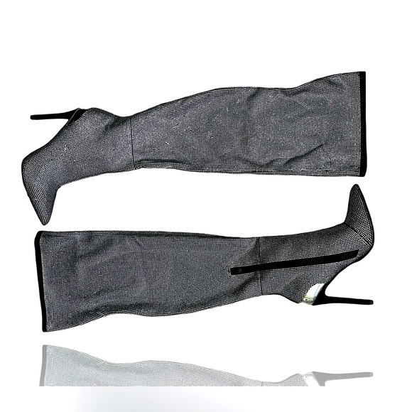 Bebe DOROTEA Rhinestone Over The Knee Boot Silver/Black Women’s Size 9.